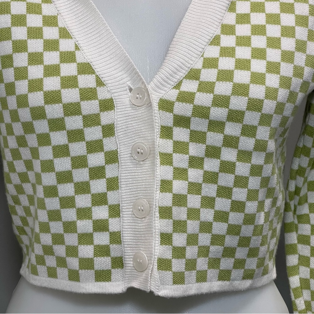 Tara Long Sleeve Checkered Cropped Cardigan Small . - Picture 6 of 11